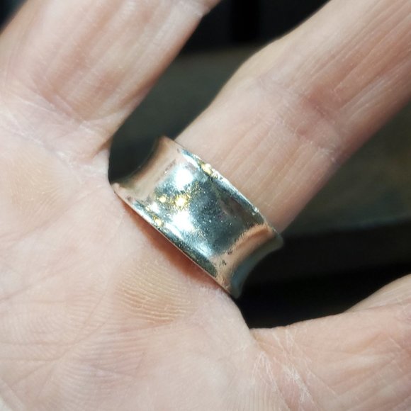 Size 7 925 Sterling Silver Large Concave Design Cool Ring - Picture 2 of 6